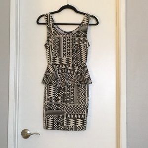 Tribal print bodycon peplum dress
